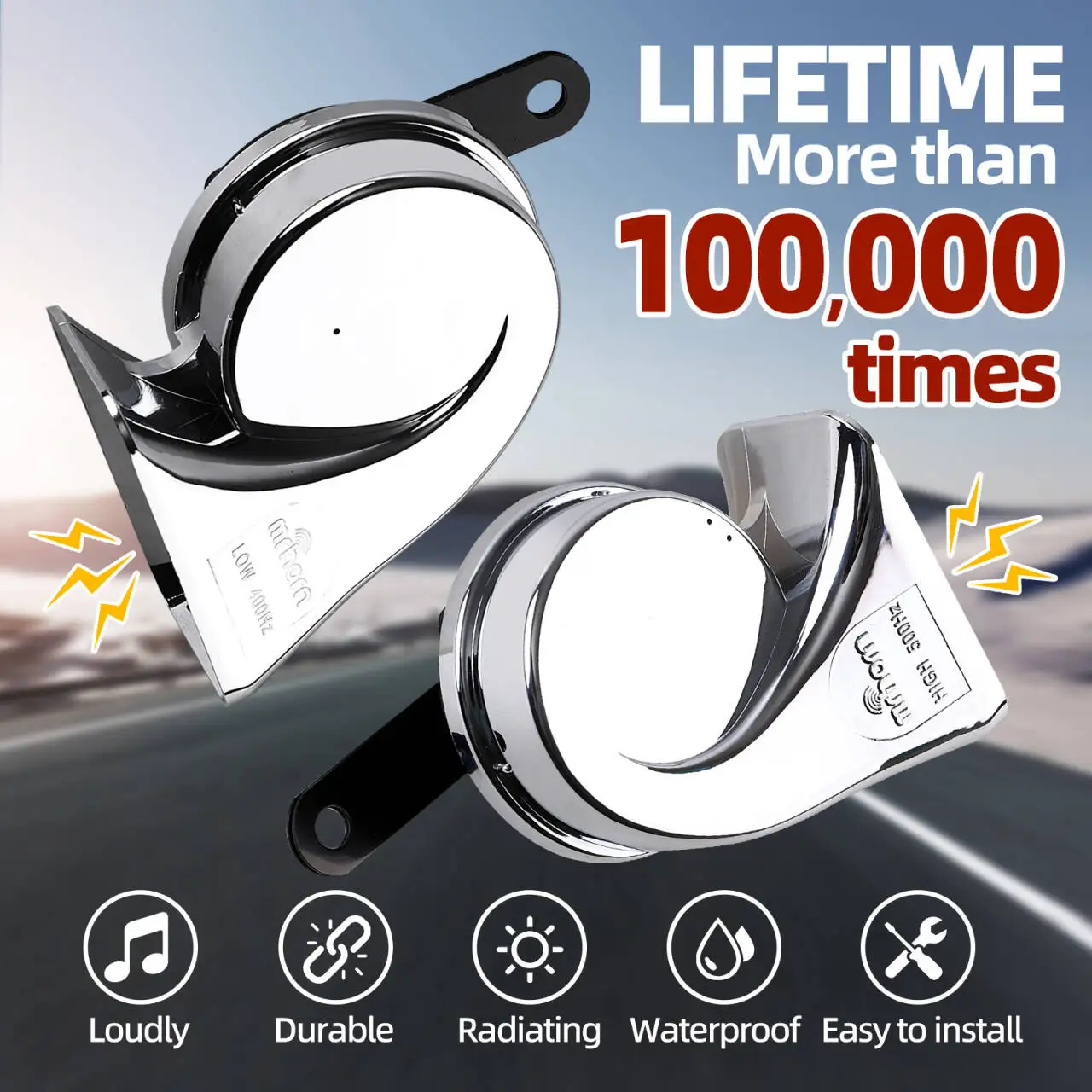 Универсальный автомобильный звуковой сигнал 12 В, двухцветный, высокий/низкий, хромированный, водонепроницаемый для автомобиля, грузовика, мотоцикла, улитка, звуковой сигнал 
Универсальный автомобильный звуковой сигнал 12 В, двухцветный, высокий/низкий, хромированный, водонепроницаемый для автомобиля, грузовика, мотоцикла, улитка, звуковой сигнал