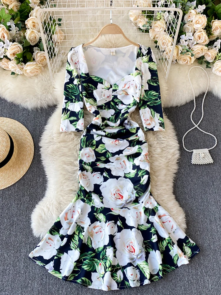 Sexy Low Collar Flower Printed Mermaid Party Dress Women Elegant Square Collar High Waist Bodycon Vestidos Female Spring Autumn
Sexy Low Collar Flower Printed Mermaid Party Dress Women Elegant Square Collar High Waist Bodycon Vestidos Female Spring Autumn