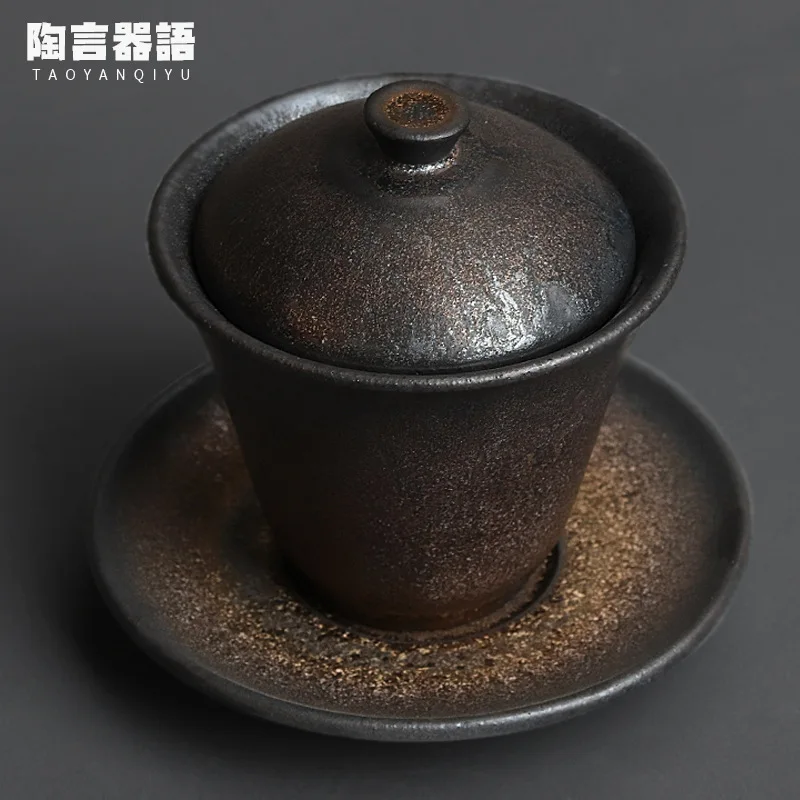 Jingdezhen Japanese Style Kiln Baked Black Gold Gaiwan Retro Handmade Stoneware Kung FuTeaTeaware Hand-HeldPersonalTeaMakingBowl
Jingdezhen Japanese Style Kiln Baked Black Gold Gaiwan Retro Handmade Stoneware Kung FuTeaTeaware Hand-HeldPersonalTeaMakingBowl