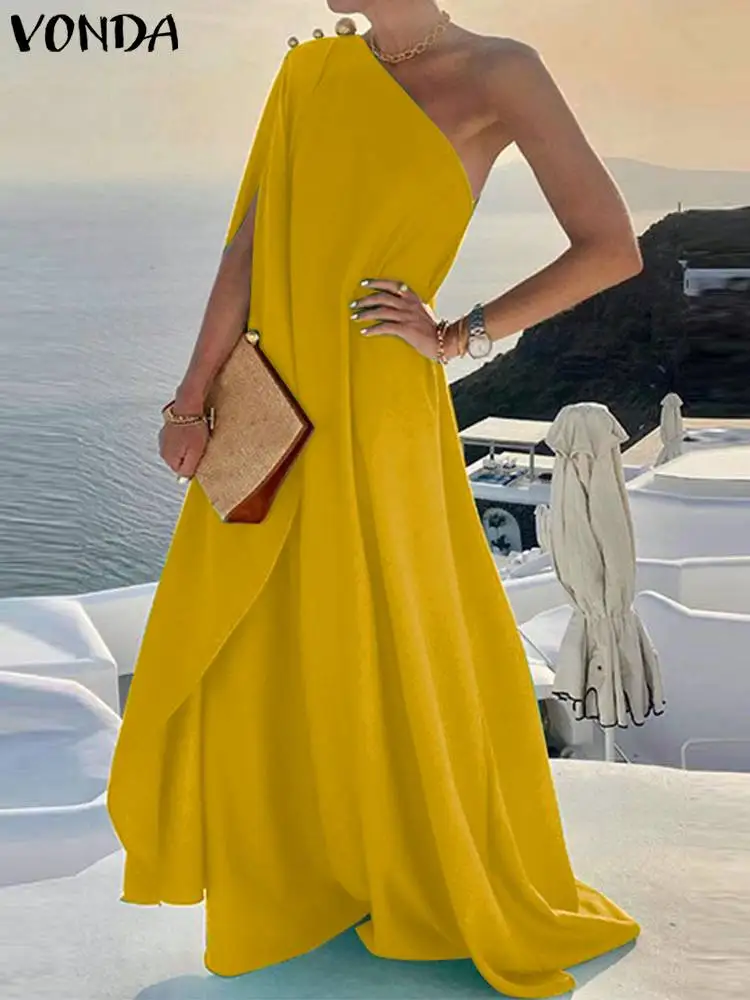 Sexy Party Sundress VONDA 2023 Summer Maxi Dress Women One Shoulder Bohemian Solid Color Evening Floor-Length Beach Vestidos
Sexy Party Sundress VONDA 2023 Summer Maxi Dress Women One Shoulder Bohemian Solid Color Evening Floor-Length Beach Vestidos