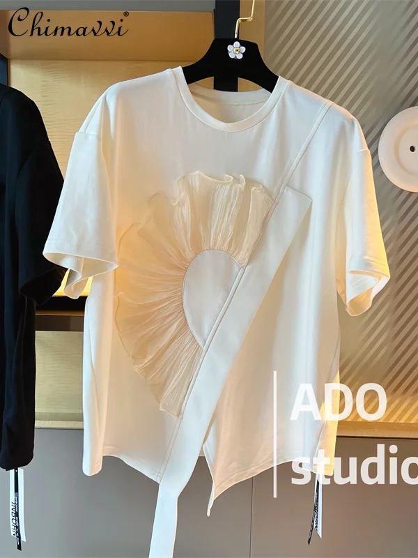 3D Short-Sleeved T-shirt for Women 2022 Summer Clothes New Fashion Design Slit Loose Slimming Crew Neck T-shirt Ladies Tops
3D Short-Sleeved T-shirt for Women 2022 Summer Clothes New Fashion Design Slit Loose Slimming Crew Neck T-shirt Ladies Tops