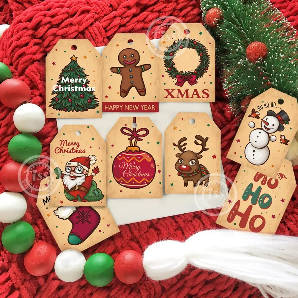 

48PCS Christmas Paper Tags Carton Santa Claus/Snowman/Deer Printed Crafts Hanging Labels for 2022 Navidad Gifts Wrapping Supply