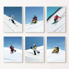 Ice Sports Winter Snowboarder Skiing Snowmobiling Sled Poster Prints Canvas Printing Wall Art Picture for Living Room Home Decor