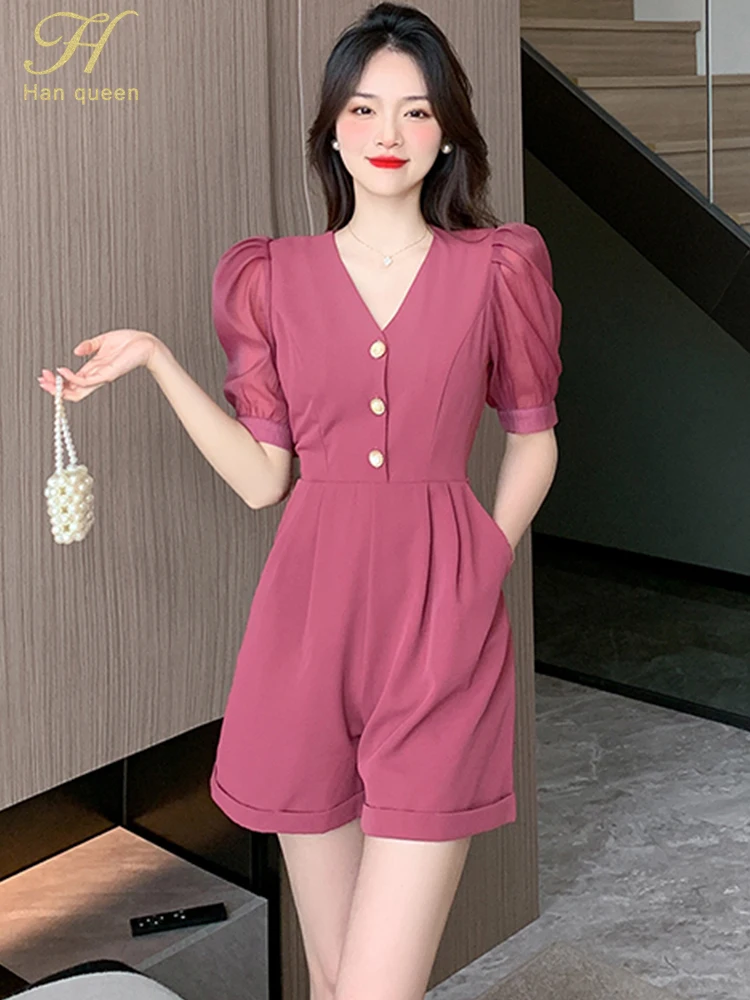 H Han Queen Elegant 2023 Summe Elegant Single-Breasted Jumpsuits Women V-Neck Puff Sleeve Short Playsuits Casual Office Rompers
H Han Queen Elegant 2023 Summe Elegant Single-Breasted Jumpsuits Women V-Neck Puff Sleeve Short Playsuits Casual Office Rompers