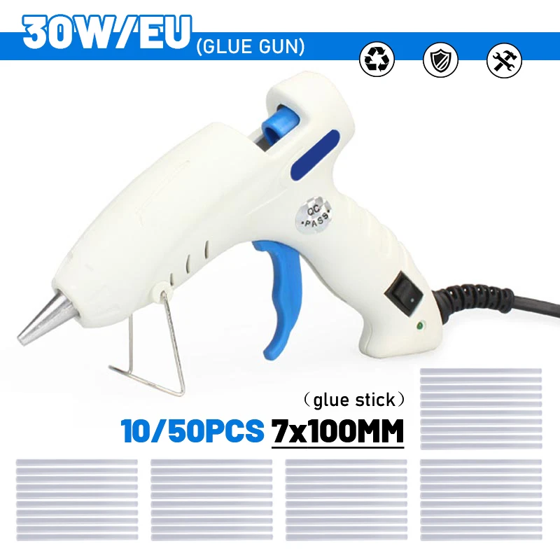 30W Hot Melt Glue Gun EU Plug with 7mm Glue Stick Temperature Control Industrial Home Craft DIY Adhesive Heat Gun Repair Tool
30W Hot Melt Glue Gun EU Plug with 7mm Glue Stick Temperature Control Industrial Home Craft DIY Adhesive Heat Gun Repair Tool