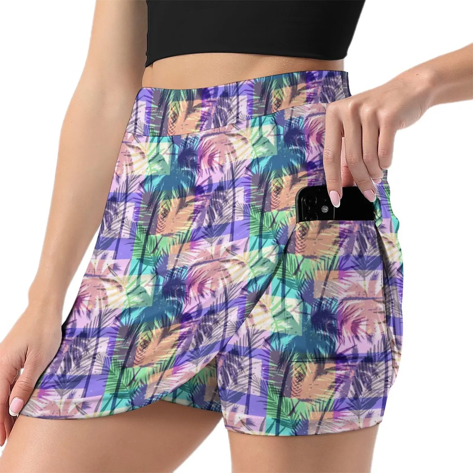 

Abstract Palm Trees Skirt Tropical Print Trendy Mini Skirts Summer High-waisted Design Aesthetic Casual Skirt Big Size