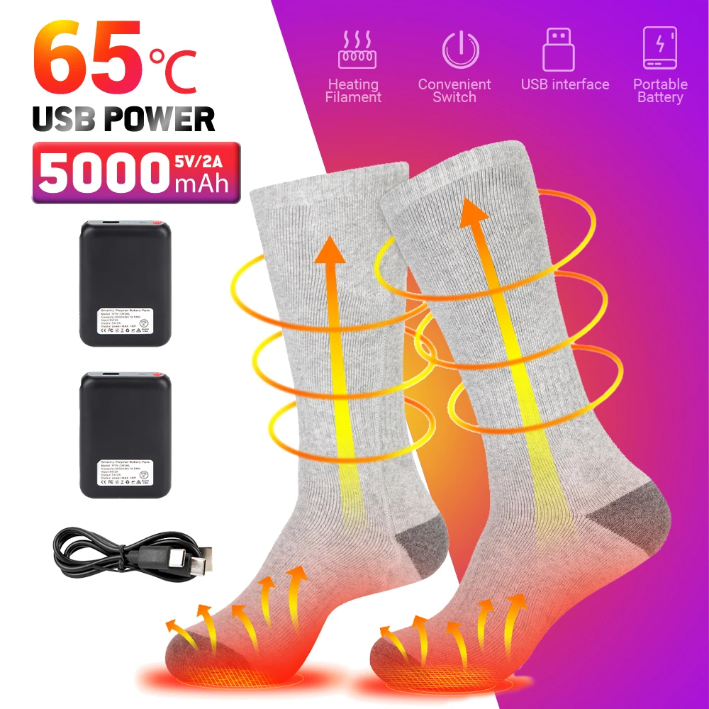 Chaussettes chauffantes pour l'hiver, avec chargeur USB, thermique 65 °c, pour moto, ski, Camping, randonnée, électrique
Chaussettes chauffantes pour l'hiver, avec chargeur USB, thermique 65 °c, pour moto, ski, Camping, randonnée, électrique