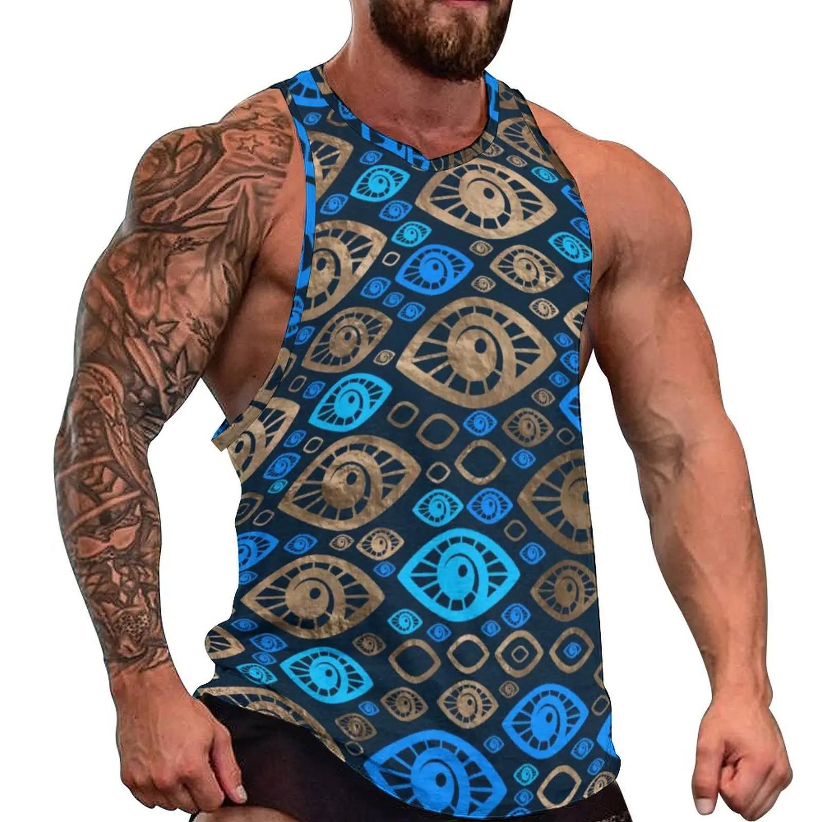 Greek Evil Eye Tank Top Men Blues and Gold Print Cool Tops Summer Workout Printed Sleeveless Vests Big Size
Greek Evil Eye Tank Top Men Blues and Gold Print Cool Tops Summer Workout Printed Sleeveless Vests Big Size