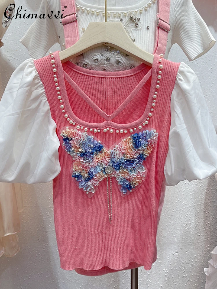 Fashion Puff Sleeve Beaded Lapel Thin Pullover T-shirt for Women 2022 Summer New Three-Dimensional Flower Knitted Top Ladies
Fashion Puff Sleeve Beaded Lapel Thin Pullover T-shirt for Women 2022 Summer New Three-Dimensional Flower Knitted Top Ladies
