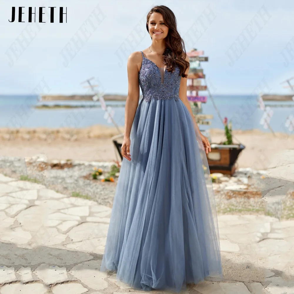 JEHETH Elegant Sleeveless Evening Dresses For Woman Spaghetti Straps V-Neck Prom Dress Applique A-Line Tulle vestidos de noche
JEHETH Elegant Sleeveless Evening Dresses For Woman Spaghetti Straps V-Neck Prom Dress Applique A-Line Tulle vestidos de noche