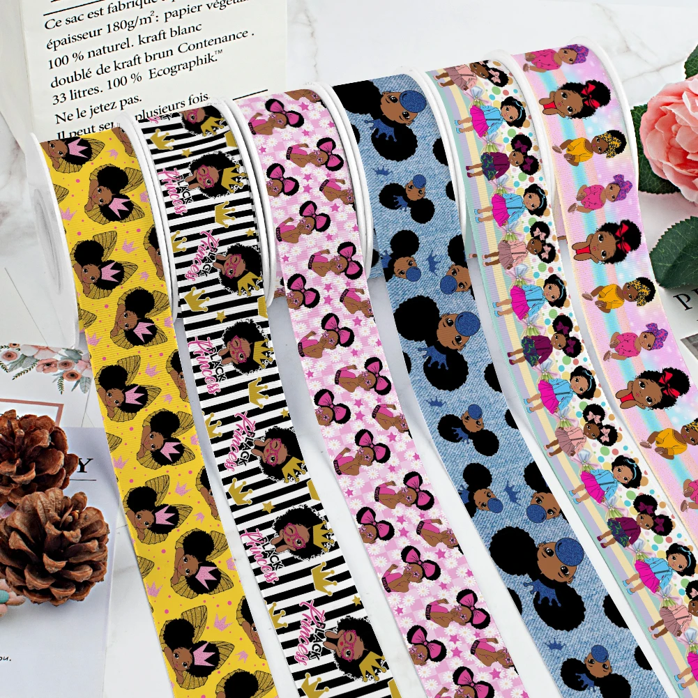Cartoon Black Girl Queen Printed Grosgrain Satin Ribbon for Gift Wrapping Hair Bow Craft Accessory 50 Yards 
Cartoon Black Girl Queen Printed Grosgrain Satin Ribbon for Gift Wrapping Hair Bow Craft Accessory 50 Yards