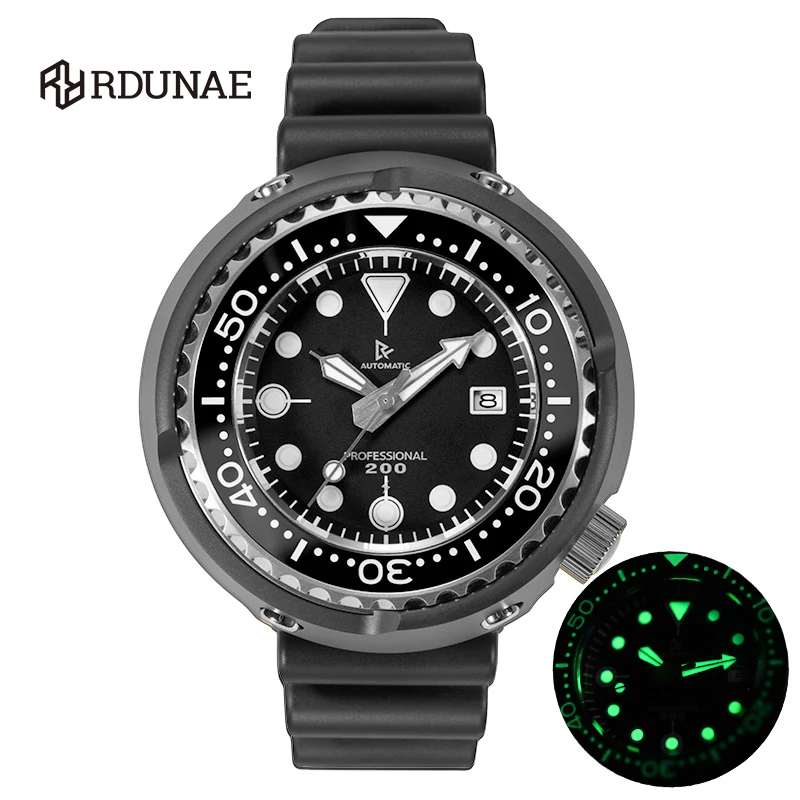 

Retangula Watch For Men PVD Coated Titanium Tuna Diver NH35 Movement Automatic Mechanical Watches Sapphire 200M Waterproof Date