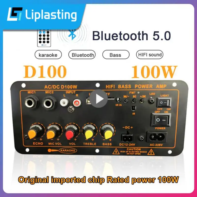 

100w Remote Control Audio Amplifier D100 For 8-12 Inch Speaker Audio Subwoofer Amplifiers 220v 12v 24v Dual Mic Amplifier