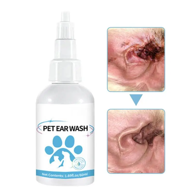 

Dog Ear Drop Cleaner 60ml Pet Ear Cleaning Solution Ear Wash Drops Infectionss Control Yeast Mites Dirt Remover Grooming Supply