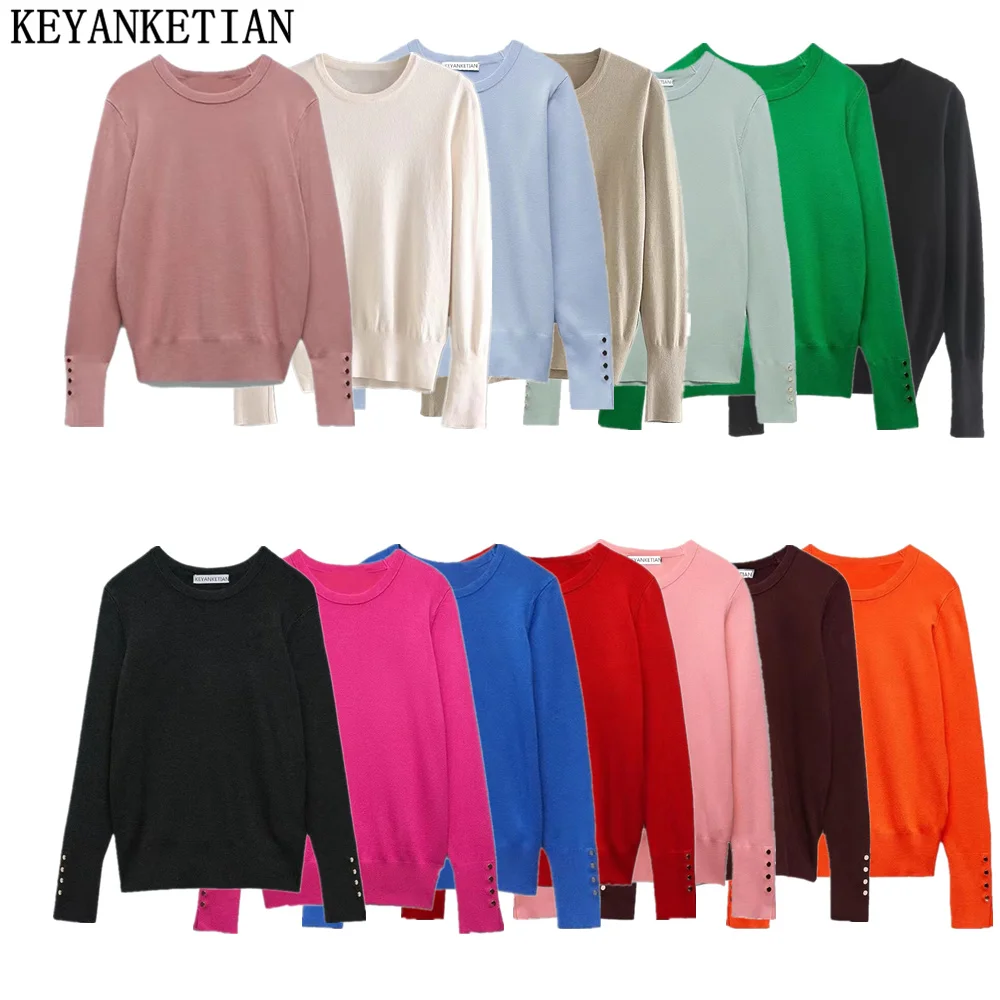Women's O-Necked Long Sleeves With Buttons Pullover Sweater Female Casual Solid High-Stretch Shirts Chic Ladies Top
Women's O-Necked Long Sleeves With Buttons Pullover Sweater Female Casual Solid High-Stretch Shirts Chic Ladies Top