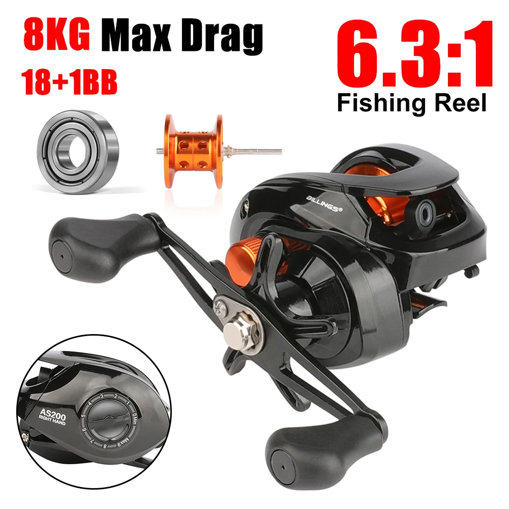 Baitcasting Reel 8KG Max Drag Fishing Reel 6.3:1 Ratio 18+1BB with Magnetic Brake Freshwater Saltwater Fishing Reel Accessories 
Baitcasting Reel 8KG Max Drag Fishing Reel 6.3:1 Ratio 18+1BB with Magnetic Brake Freshwater Saltwater Fishing Reel Accessories