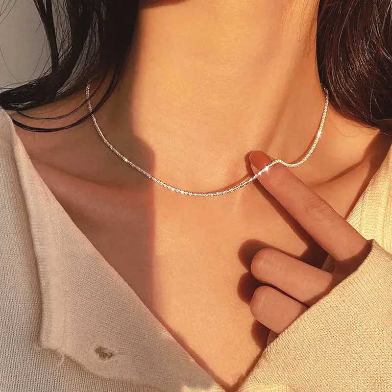 Short Necklace for Woman Sparkling Simple Silvery Sparkle Korean Fashion Jewelry Girls Luxurious Choker Sexy Clavicle Chain 2022
Short Necklace for Woman Sparkling Simple Silvery Sparkle Korean Fashion Jewelry Girls Luxurious Choker Sexy Clavicle Chain 2022