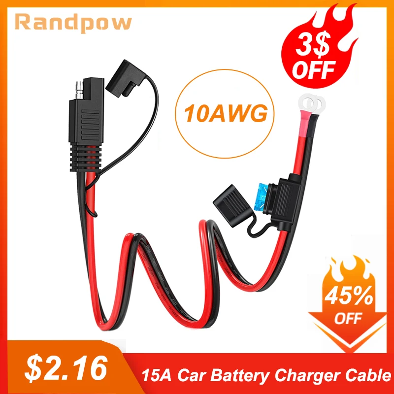 Randpow 10AWG SAE 2 Pin Quick Release Connector with 15A Fuse to O-ring Terminal Harness for Car Battery Charger Cable
Randpow 10AWG SAE 2 Pin Quick Release Connector with 15A Fuse to O-ring Terminal Harness for Car Battery Charger Cable