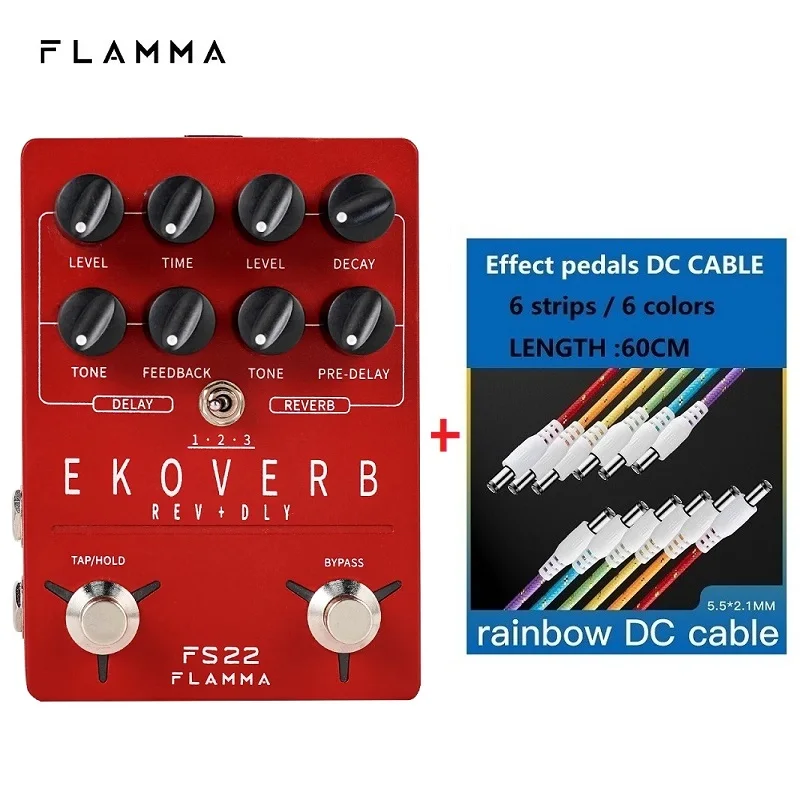 

FLAMMA FS22 and DC lines Ekoverb Dual Reverb Delay Pedal with Freeze and Trail On Function with Power Supply
