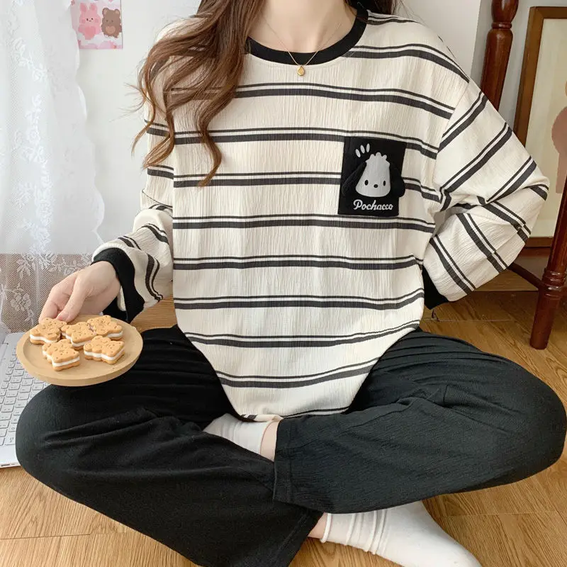 Kawaii Sanrioed Pachacco Новые весенние и осенние хлопковые полосатые повседневные пижамы с милым мультяшным длинным рукавом свободный домашний комплект одежды
Kawaii Sanrioed Pachacco Новые весенние и осенние хлопковые полосатые повседневные пижамы с милым мультяшным длинным рукавом свободный домашний комплект одежды