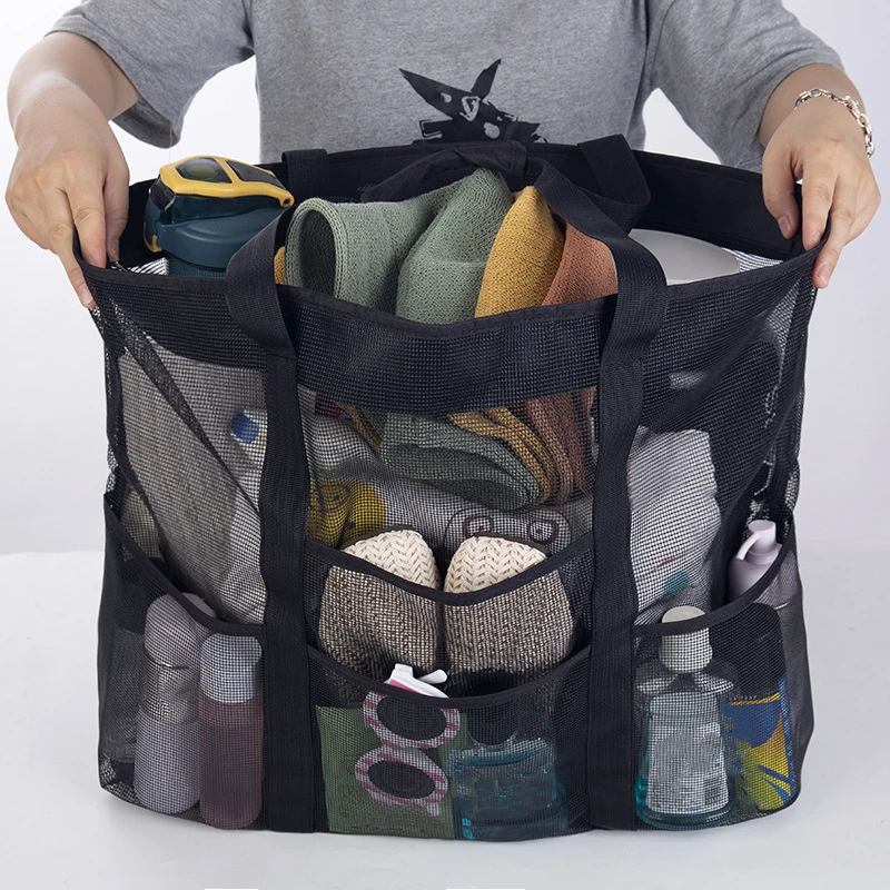

Летняя большая пляжная сумка для полотенец с 8 карманами, сетчатая прочная дорожная сумка, органайзер для игрушек, водонепроницаемая сумка для хранения нижнего белья и плавания