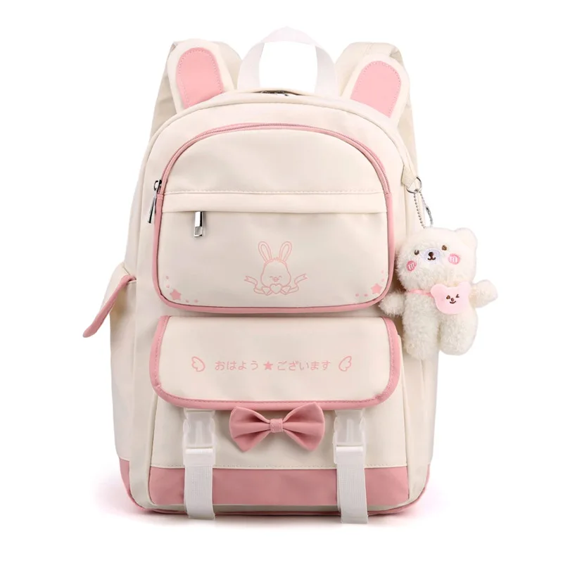 Cartoon Cute Large-Capacity Backpack Small/Middle School Girls Multi-Pocket Schoolbag With Bear Pendant 
Cartoon Cute Large-Capacity Backpack Small/Middle School Girls Multi-Pocket Schoolbag With Bear Pendant