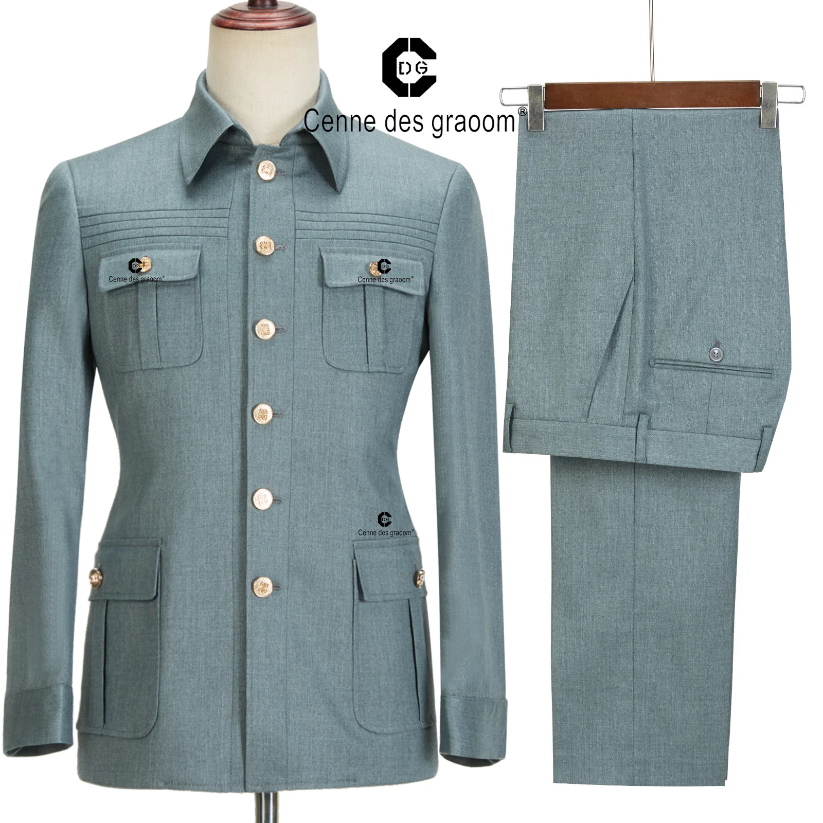 Cenne Des Graoom Safari Men Suits Gold Button Square Collar Tailor-Made Formal Casual Business Official Wear Ropa Hombre Green
Cenne Des Graoom Safari Men Suits Gold Button Square Collar Tailor-Made Formal Casual Business Official Wear Ropa Hombre Green