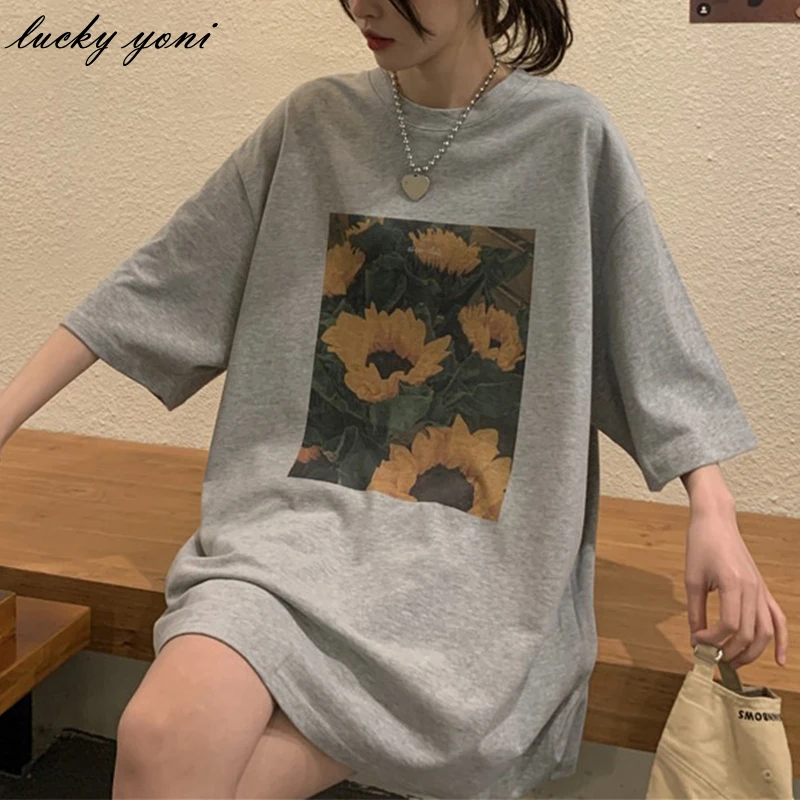 Yoni Spring Oversized T Shirt Women Casual Loose Cotton O Neck Half Sleeve Tees Female Vintage Sunflower Printed White Top
Yoni Spring Oversized T Shirt Women Casual Loose Cotton O Neck Half Sleeve Tees Female Vintage Sunflower Printed White Top
