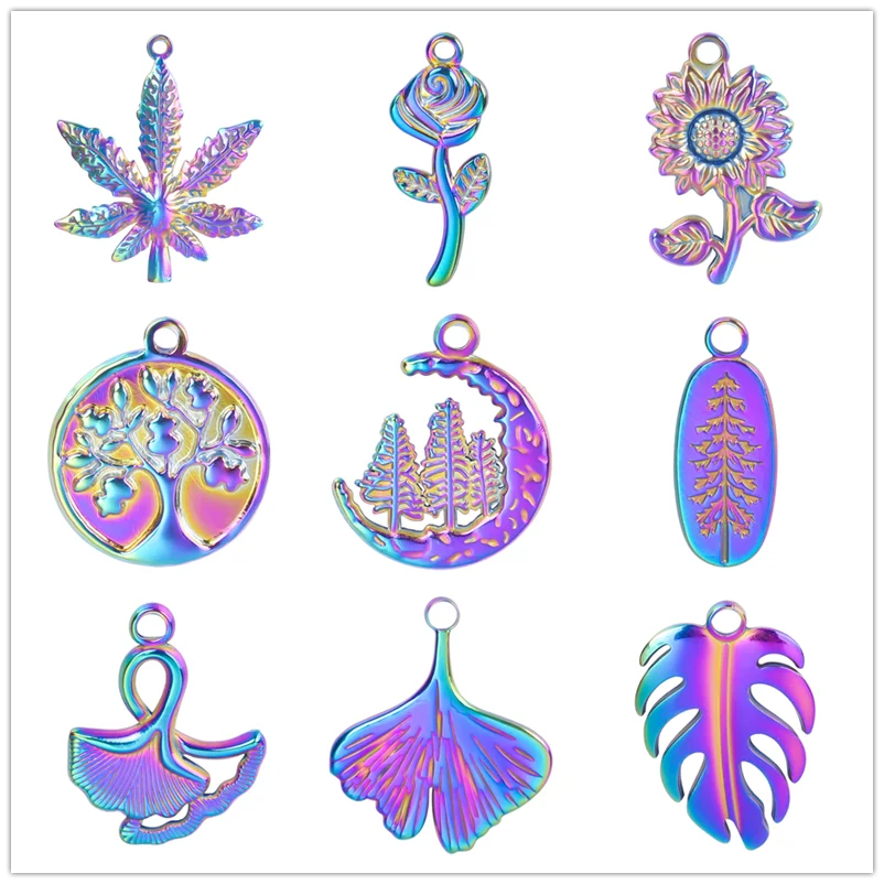 Metal Plant Rainbow Tree Rose Flower Charms For Jewelry Making Supplies Leaf Stainless Steel Pendant Handmade Jewellry Findings
Metal Plant Rainbow Tree Rose Flower Charms For Jewelry Making Supplies Leaf Stainless Steel Pendant Handmade Jewellry Findings