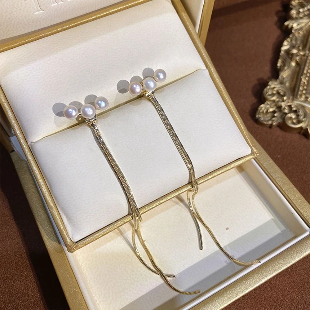 925 Silver Pearl Tassel Ear Line Women's New High Fashion Pair With A Pair Of small Design Temperament Earrings
925 Silver Pearl Tassel Ear Line Women's New High Fashion Pair With A Pair Of small Design Temperament Earrings