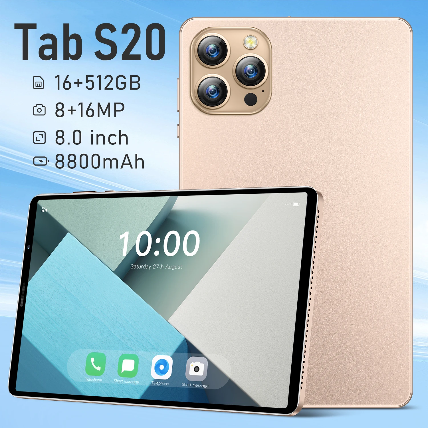 

Global Version Tablets Tab S20 Original PC 8.0inch HD Original Tablet 5G Wifi Android PC Tablets Google Play Snapdragon888 16MP