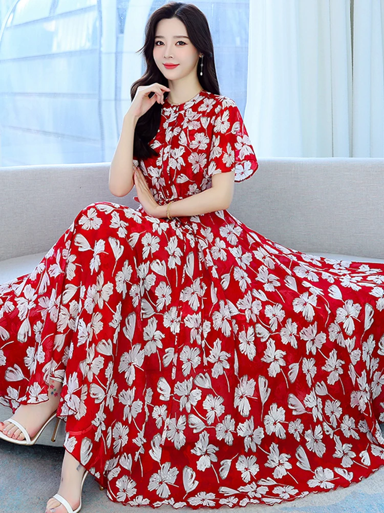 Женские шифоновые длинные летние повседневные пляжные ночные платья, новинка 2023, элегантная облегающая одежда с цветочным рисунком, модное платье для отпуска 
Женские шифоновые длинные летние повседневные пляжные ночные платья, новинка 2023, элегантная облегающая одежда с цветочным рисунком, модное платье для отпуска