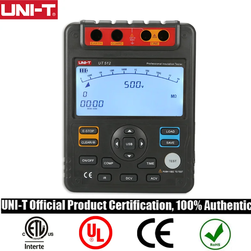 

UNI-T Insulation Resistance Tester Digital Megohmmeter UT512 500V--2500V Megger Earth Ground Ohm Meter AC DC Voltmeter