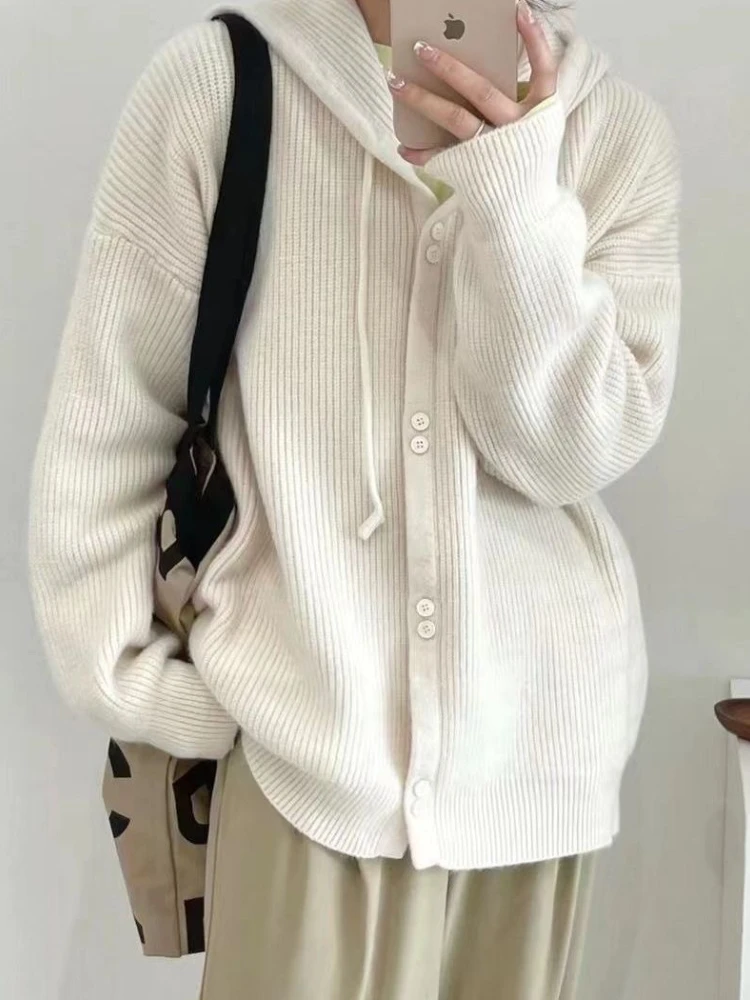 Autumn Korean Fashion Cardigan Women Single-breasted Long Sleeve Top Drawstring Hooded Knitted Sweater Coat Cardigan Crop Top 
Autumn Korean Fashion Cardigan Women Single-breasted Long Sleeve Top Drawstring Hooded Knitted Sweater Coat Cardigan Crop Top