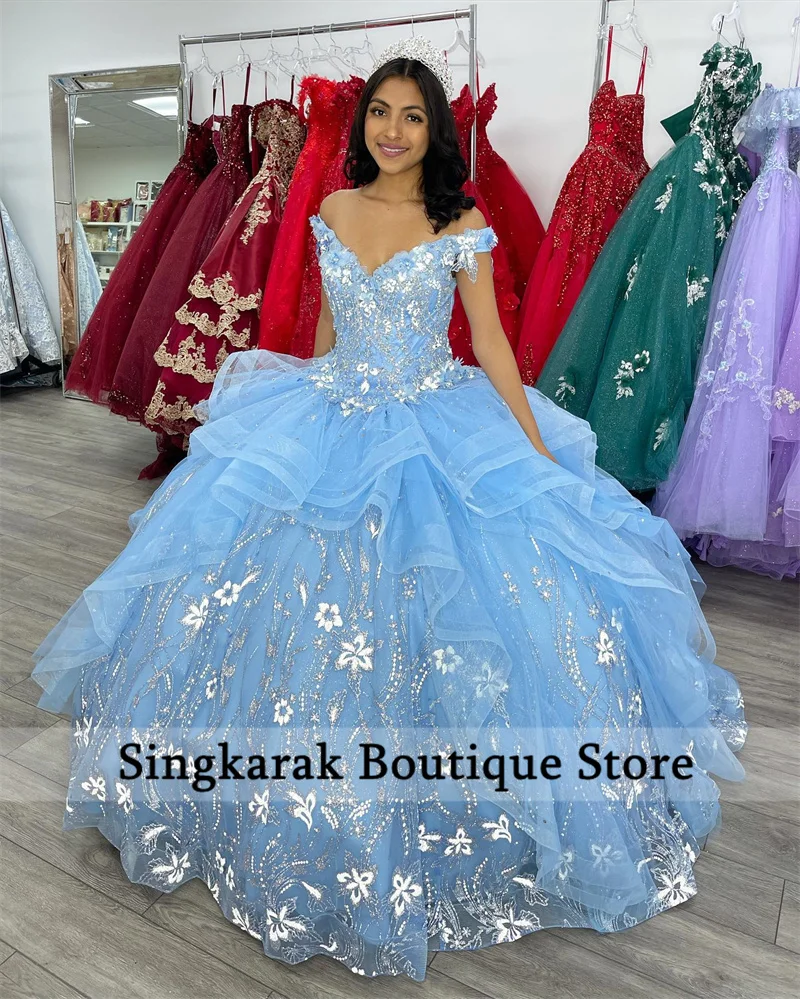 New Design Sky Blue Princess Ball Gown Quinceanera Dresses 2023 Saprkly Flower Appliques Beadings Prom Party Vestidos De 15 Años
New Design Sky Blue Princess Ball Gown Quinceanera Dresses 2023 Saprkly Flower Appliques Beadings Prom Party Vestidos De 15 Años