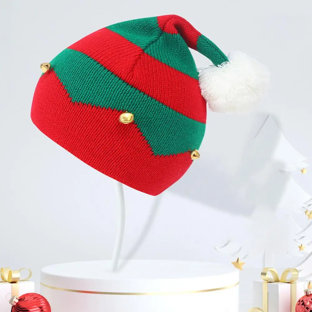 

Рождественская шапка для родителей и детей, вязаная крючком, уютная Рождественская Шапка-бини с плюшевыми шариками и колокольчиками, классическое искусственное оформление