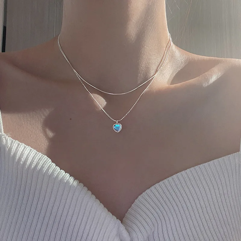 Women's heart-shaped pendant necklace, silver chain, careful pendant, opal accessories, fashionable gift jewelry, peach
Women's heart-shaped pendant necklace, silver chain, careful pendant, opal accessories, fashionable gift jewelry, peach