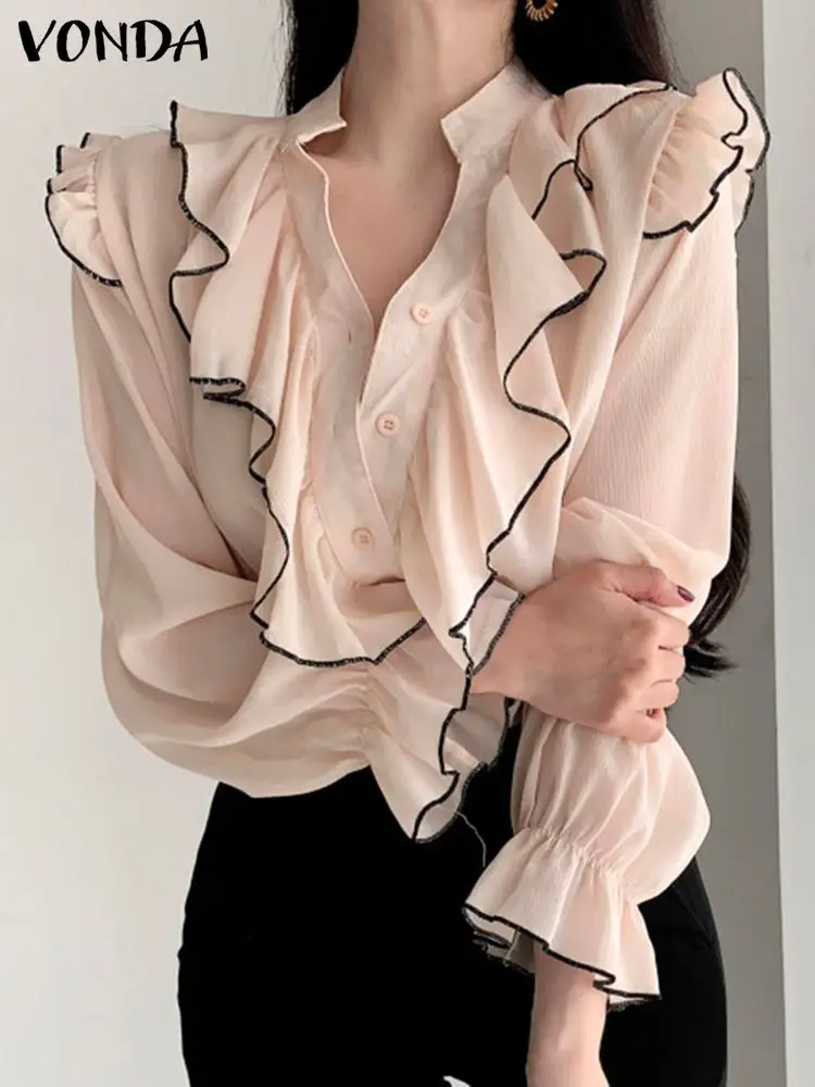 Long Flare Sleeve Blouse VONDA Casual Long Flare Sleeve Blusas Femininas V Neck Lace Ruffled Tops Oversized Party Shirts 2022
Long Flare Sleeve Blouse VONDA Casual Long Flare Sleeve Blusas Femininas V Neck Lace Ruffled Tops Oversized Party Shirts 2022