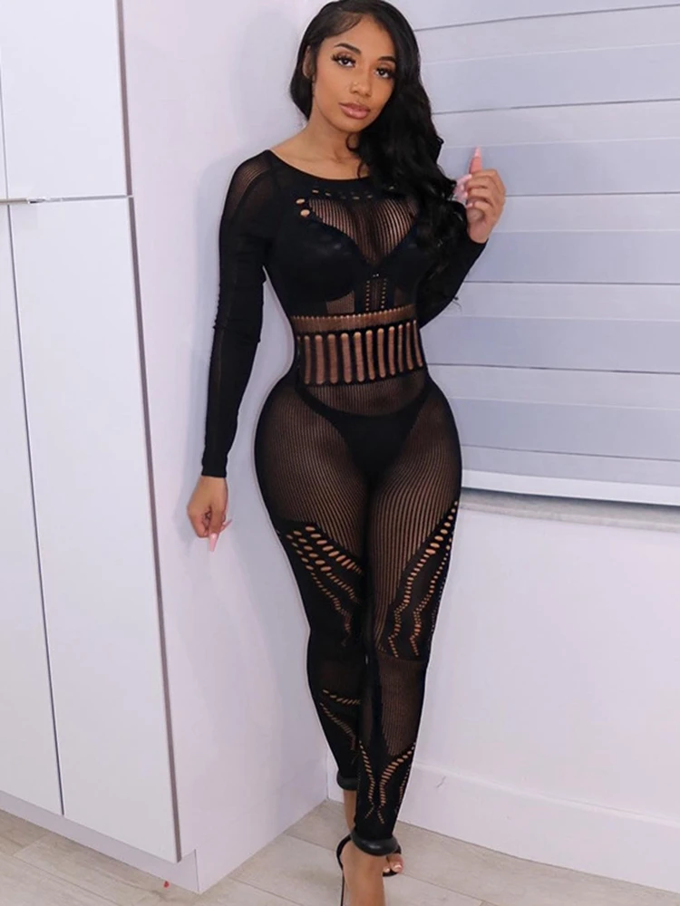 Ажурные прозрачные сетчатые комбинезоны HAOYUAN, сексуальные черные Клубные наряды для женщин, облегающие комбинезоны с открытой спиной и длинным рукавом, комбинезон
Ажурные прозрачные сетчатые комбинезоны HAOYUAN, сексуальные черные Клубные наряды для женщин, облегающие комбинезоны с открытой спиной и длинным рукавом, комбинезон