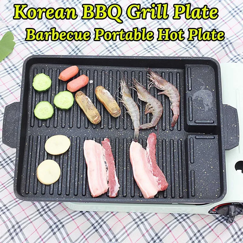

Portable Korean BBQ Grill Pan Non-Stick Grill Plate Butane Gas Stove Cooker Party Picnic Terrace Beach Barbecue Tray