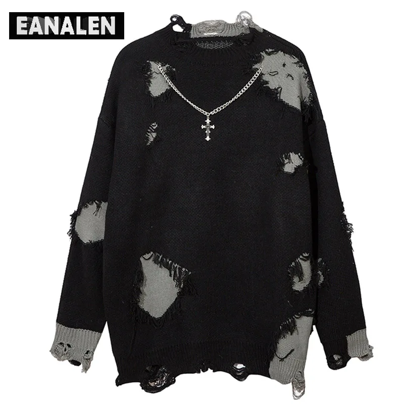 Harajuku Vintage Hole Fringe Knitted Sweater Men's Street Punk Rock Oversized Jumper Pullover Thick Sweater Grandpa Ugly Sweater
Harajuku Vintage Hole Fringe Knitted Sweater Men's Street Punk Rock Oversized Jumper Pullover Thick Sweater Grandpa Ugly Sweater