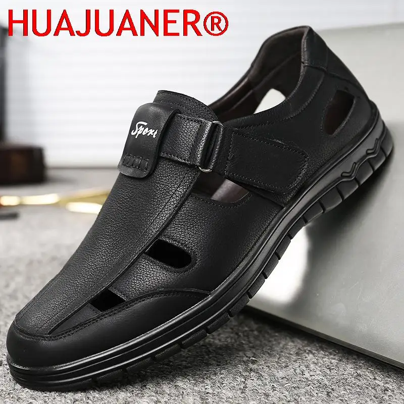 Summer Genuine Leather Mens Sandals Breathable Hollow Out Classic Mens Flat Sandals Solid Rubber Leather Male Casual Sandals hjm
Summer Genuine Leather Mens Sandals Breathable Hollow Out Classic Mens Flat Sandals Solid Rubber Leather Male Casual Sandals hjm