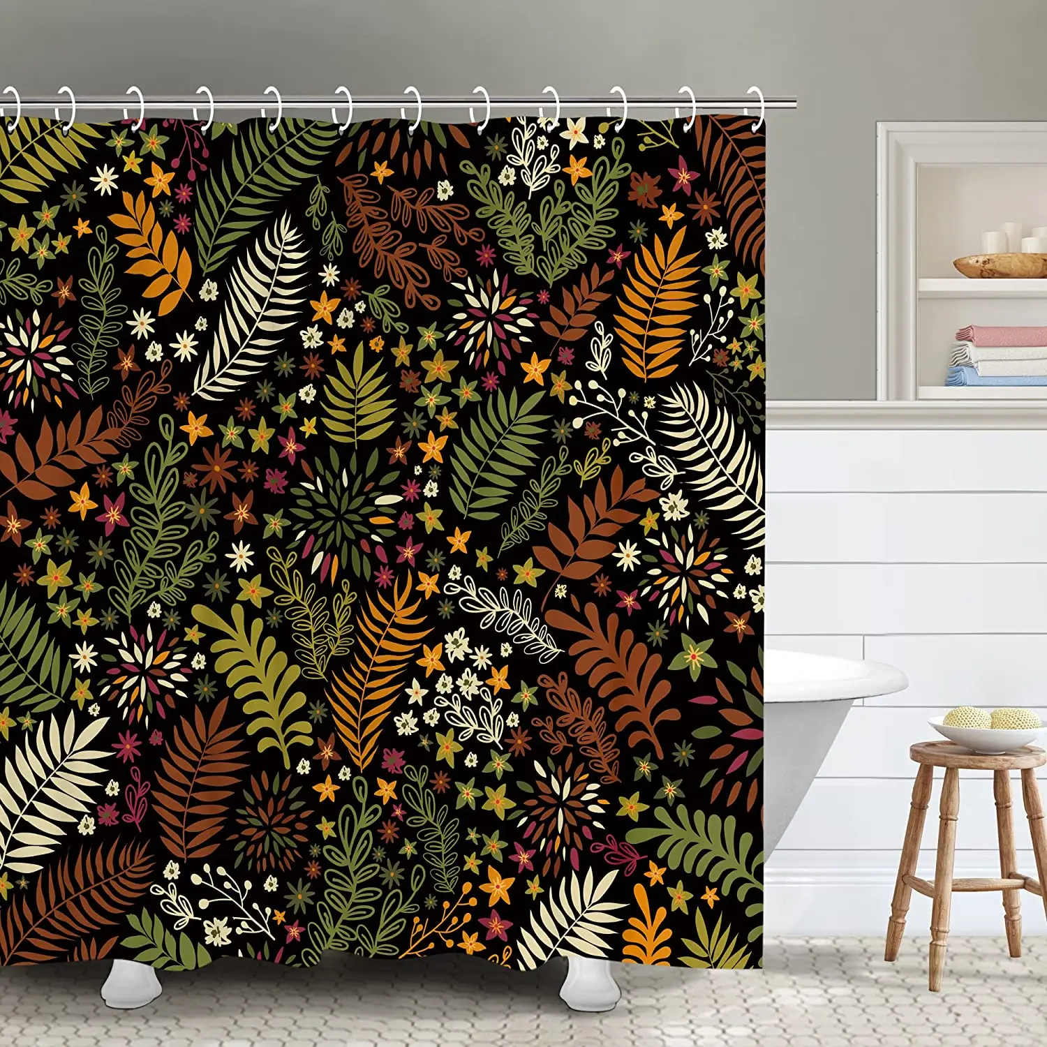 Retro Dark Tropical Leaf Shower Curtain Sets with 12 Hooks Black Leaves Unique Botanical Dark Black and Earth Color Leaves
Retro Dark Tropical Leaf Shower Curtain Sets with 12 Hooks Black Leaves Unique Botanical Dark Black and Earth Color Leaves