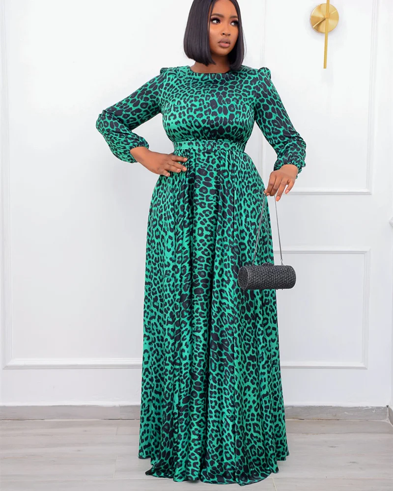 Women's Dresses Spring New Print Crew Neck Mid Waist Commuter Large Temperament Long Sleeve Leopard Print Female Long Dress
Women's Dresses Spring New Print Crew Neck Mid Waist Commuter Large Temperament Long Sleeve Leopard Print Female Long Dress