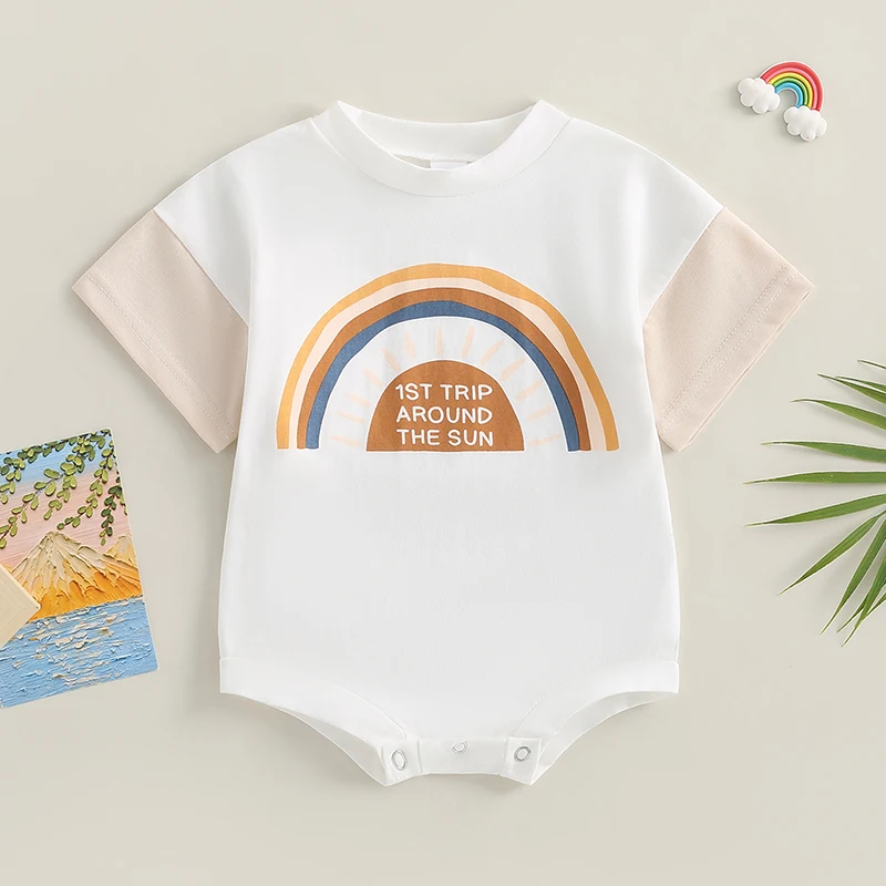 Infant Baby Boys Girls Bubble Romper Letter Rainbow Print Contrast Color Crew Neck Jumpsuits Summer Bodysuits Baby Sunsuits
Infant Baby Boys Girls Bubble Romper Letter Rainbow Print Contrast Color Crew Neck Jumpsuits Summer Bodysuits Baby Sunsuits