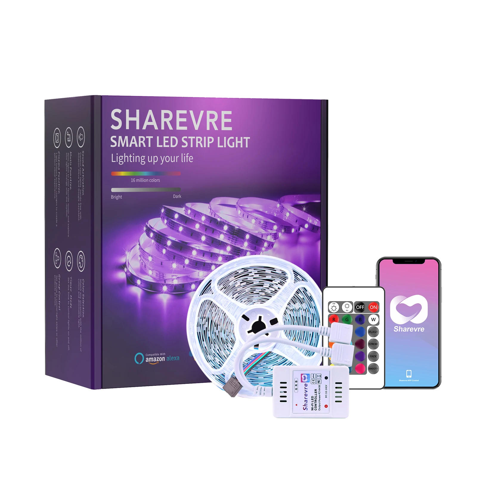 SHAREVER 32.8FT 12V Smart WiFi RGB LED Strip Light 5050 Flexible Lamp Tape Ribbon Work With Alexa Google Assistant US EU Plug
SHAREVER 32.8FT 12V Smart WiFi RGB LED Strip Light 5050 Flexible Lamp Tape Ribbon Work With Alexa Google Assistant US EU Plug