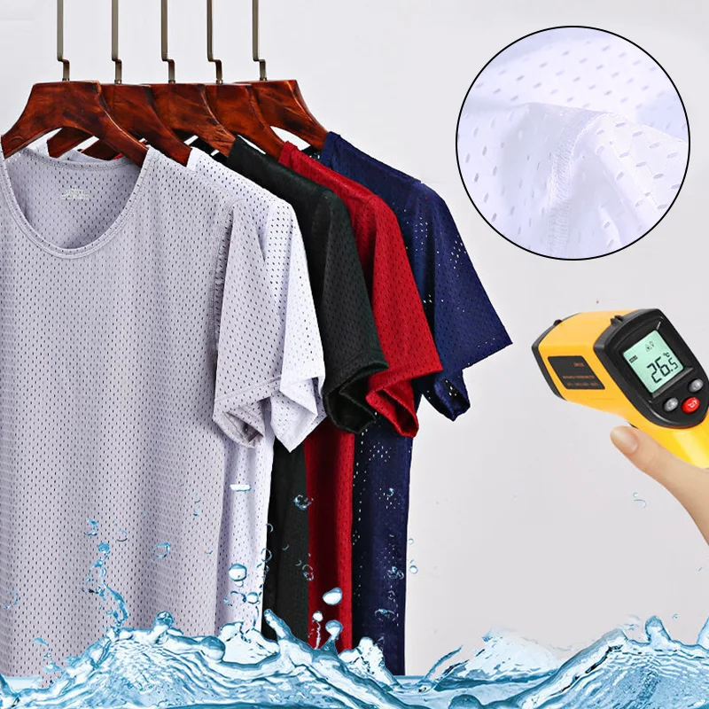 Summer Hollow Out Breathable T Shirt Men Transparent Mesh T-shirts Ice Silk Casual Fitness Tee Tops Plus Size
Summer Hollow Out Breathable T Shirt Men Transparent Mesh T-shirts Ice Silk Casual Fitness Tee Tops Plus Size