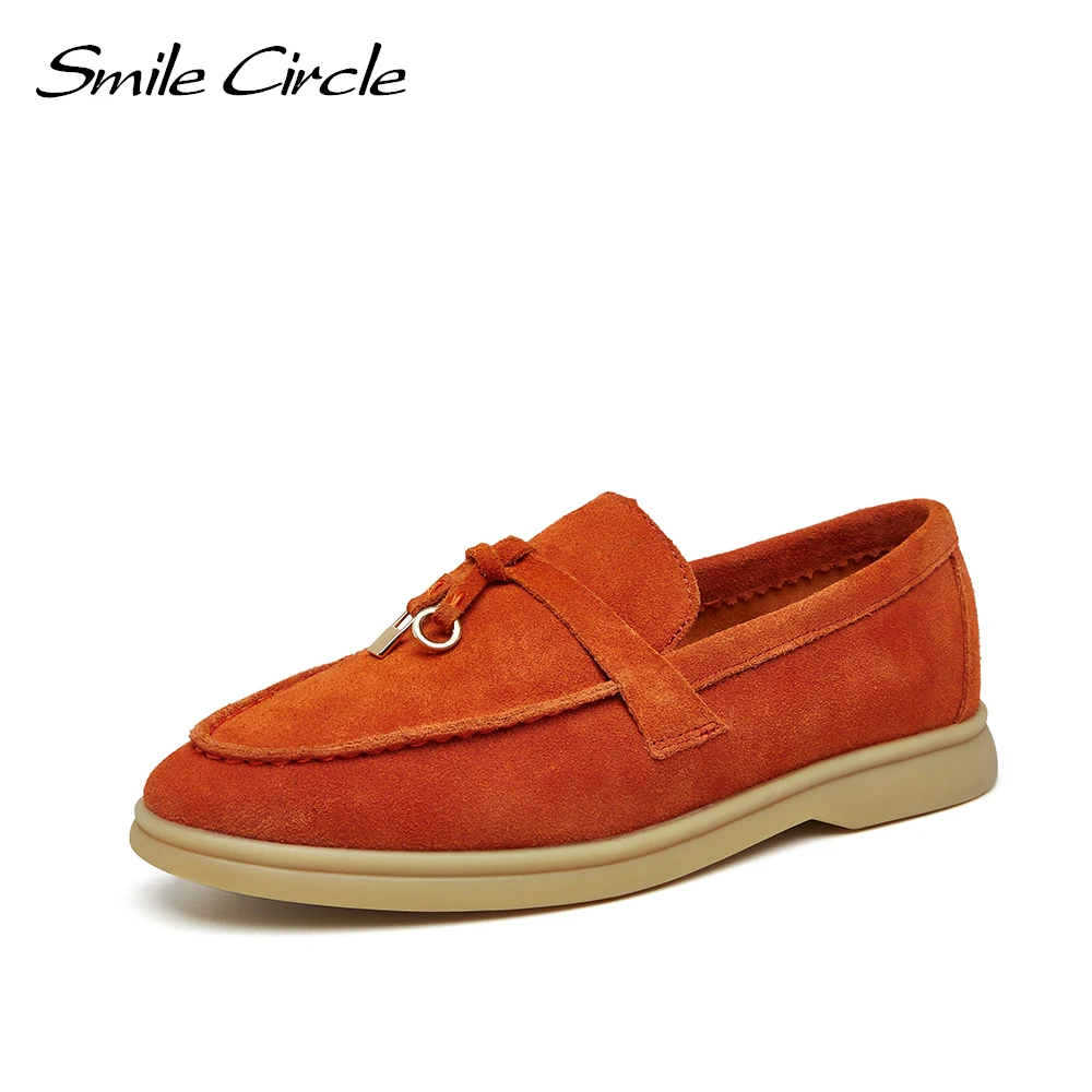 

Smile Circle Cow Suede Loafers Women Slip-On Flats Shoes 2022 Spring Genuine Leather Ballets Shoes For Ladies Moccasins