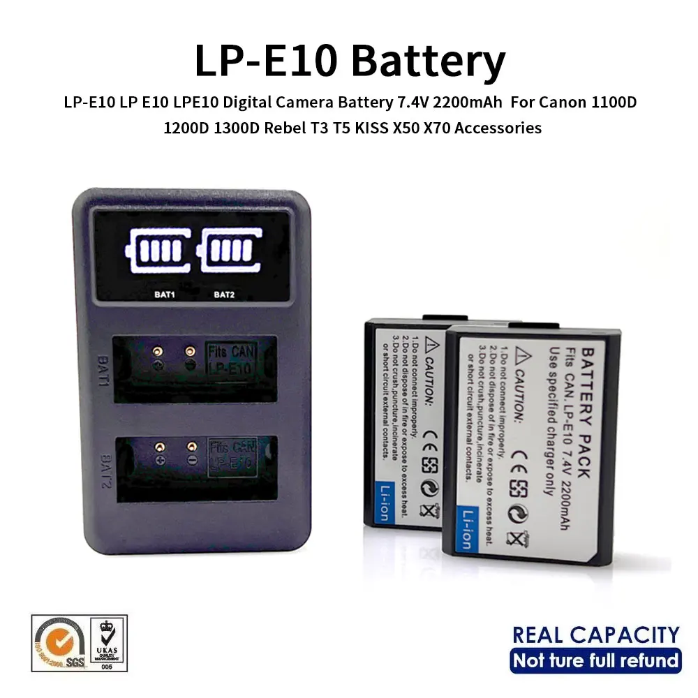 

LP-E10 LP E10 LPE10 Digital Camera Battery 7.4V 2200mAh For Canon 1100D 1200D 1300D Rebel T3 T5 KISS X50 X70 Accessories