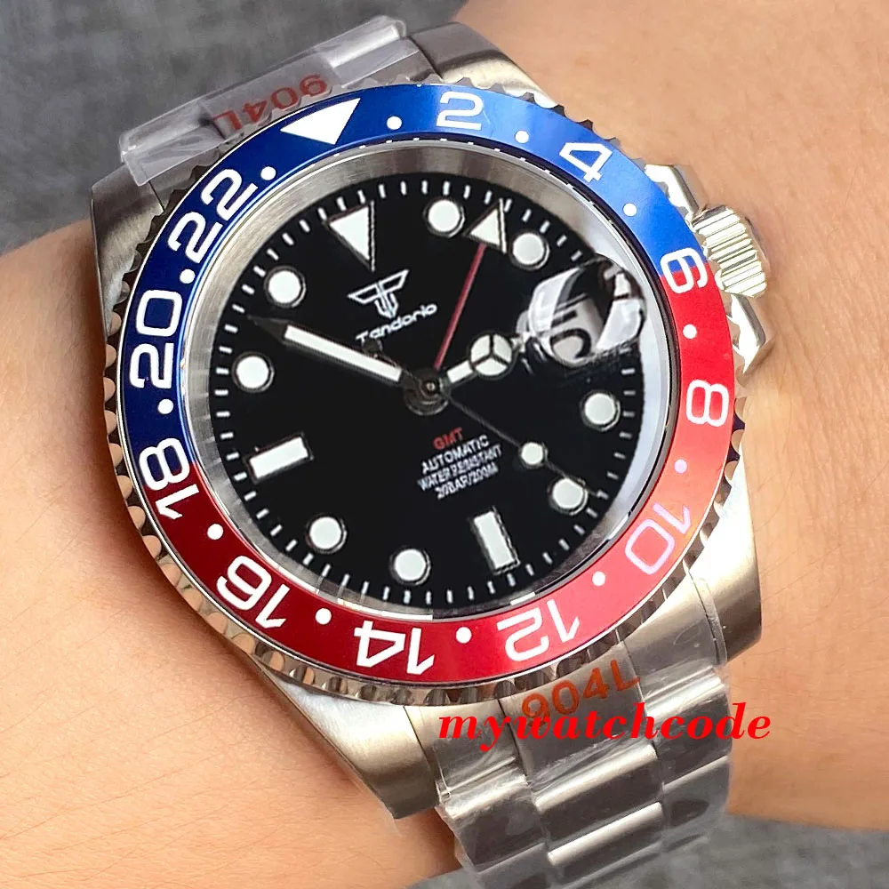 

Tandorio GMT NH34A Automatic Men's Wristwatch 200m Waterproof Black Dial 120 Clicks Rotating Bezel Sapphire Glass Auto Date